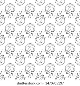 Seamless pattern hand drawn fire doodle. Sketch style icon. Decoration element. Isolated on white background. Flat design. Vector illustration.
