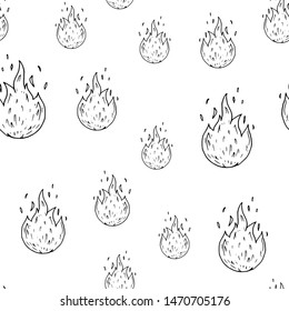 Seamless pattern hand drawn fire doodle. Sketch style icon. Decoration element. Isolated on white background. Flat design. Vector illustration.