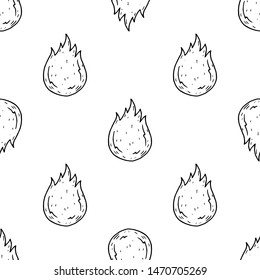 Seamless pattern hand drawn fire doodle. Sketch style icon. Decoration element. Isolated on white background. Flat design. Vector illustration.