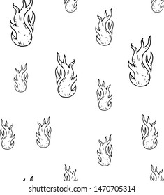 Seamless pattern hand drawn fire doodle. Sketch style icon. Decoration element. Isolated on white background. Flat design. Vector illustration.
