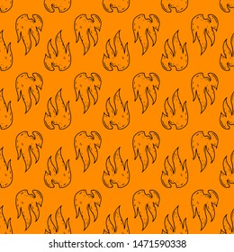 Seamless pattern hand drawn fire doodle. Sketch style icon. Decoration element. Isolated on color background. Flat design. Vector illustration.