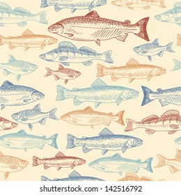 Seamless Pattern With Hand Drawn Fish