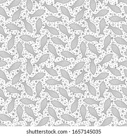 Seamless pattern with hand drawn fish  in black and white doodle style. Pattern for coloring book