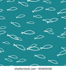 Seamless pattern with hand drawn fish