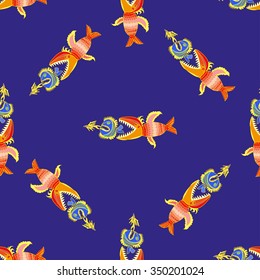 Seamless pattern with hand drawn fishes 
