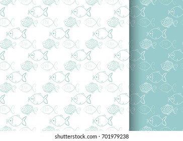 seamless pattern with hand drawn fishes