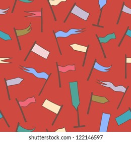 Seamless pattern with hand drawn flags. Background texture with different pennants. Design can be used for web pages, crafts papers, wallpapers