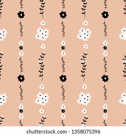Seamless pattern hand drawn floral ornaments for spring summer,Blossom flowers pattern in the blooming on orange background, Seamless vector texture for fashion prints, Various cute decorative flowers