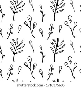 Nahtloses Muster mit handgezeichneten floralen Gestaltungselementen. Vektorillustration im Skizzenstil einzeln auf Weiß