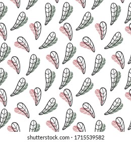 Seamless pattern with hand drawn floral herbal elements on a white background. Doodle, simple outline illustration. It can be used for decoration of textile, paper and other surfaces.
