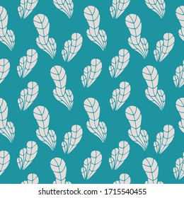 Seamless pattern with hand drawn floral herbal elements on a turquoise background. Doodle, simple outline illustration. It can be used for decoration of textile, paper and other surfaces.