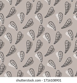 Seamless pattern with hand drawn floral herbal elements on a brown background. Doodle, simple outline illustration. It can be used for decoration of textile, paper and other surfaces.