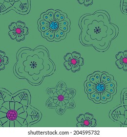Seamless pattern with hand drawn floral elements.