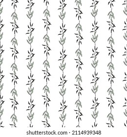 Seamless pattern with Hand drawn floral boarder , greenery for textile  design. Ink drawn greenery element