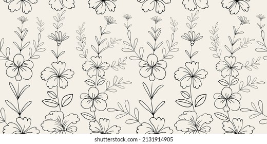 Patrón sin brillo con elementos de diseño floral dibujados a mano. Ilustración vectorial en estilo de esbozo. ramas del patrón de flores