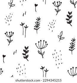Seamless pattern with hand drawn floral elements