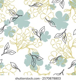 Seamless pattern hand drawn floral designs with soft colors and intricate details. vector illustration