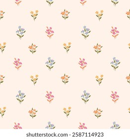 seamless pattern with hand drawn floral ornament on a background. Pattern for printing on clothing, fabric, wrapping paper, flower background, wallpaper. Pastel spring background.