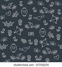 Seamless pattern with hand drawn floral elements. Elements for Valentine's Day, mother's day, birthday, wedding. Vector