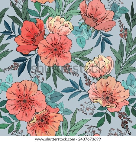Seamless Pattern with Hand drawn floral bouquet. Vector Design for fabric, textile, wallpaper, cover, web wrapping