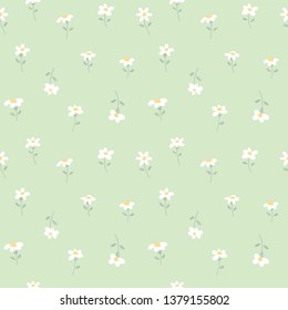 Seamless Pattern with Hand Drawn Flower Art Design on Green Background