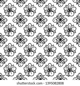 Seamless pattern Hand Drawn flower doodle. Sketch style icon. Decoration element. Isolated on white background. Flat design. Vector illustration.