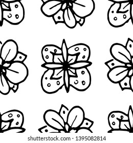 Seamless pattern Hand Drawn flower doodle. Sketch style icon. Decoration element. Isolated on white background. Flat design. Vector illustration.