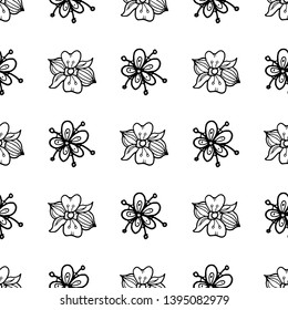 Seamless pattern Hand Drawn flower doodle. Sketch style icon. Decoration element. Isolated on white background. Flat design. Vector illustration.