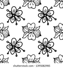 Seamless pattern Hand Drawn flower doodle. Sketch style icon. Decoration element. Isolated on white background. Flat design. Vector illustration.