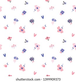 Seamless Pattern with Hand Drawn Flower Art.  Design on White Background