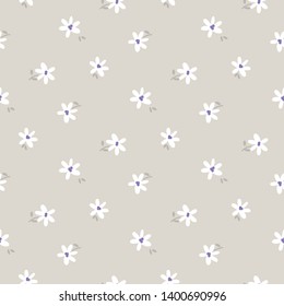 Seamless Pattern with Hand Drawn Flower Design on Grey Background