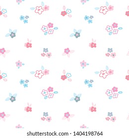 Seamless Pattern with Hand Drawn Flower Art on White Background