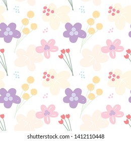 Seamless Pattern with Hand Drawn Flower Art on White Background