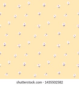 Seamless Pattern with Hand Drawn Flower Art Design on Yellow Background
