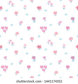 Seamless Pattern with Hand Drawn Flower Art Design on White Background
