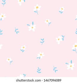 Seamless Pattern of Hand Drawn Flower Art Design on Light Pink Background