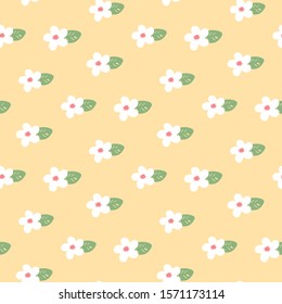 Seamless Pattern of Hand Drawn Flower Art Design on Yellow Background