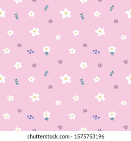 Seamless Pattern with Hand Drawn Flower Art Design on Pink Background
