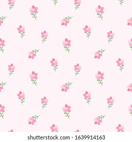 Seamless Pattern of Hand Drawn Flower Art on Pink Background