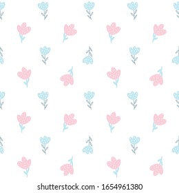 Seamless Pattern with Hand Drawn Flower Art Design on White Background