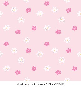 Seamless Pattern of Hand Drawn Flower Art Design on Pink Background