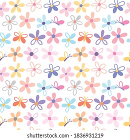 Nahtlose Muster mit handgezeichnetem Blumendesign auf weißem Hintergrund