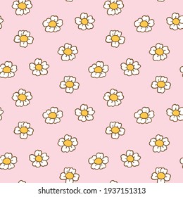 Seamless Pattern of Hand Drawn Flower Design on Pink Background