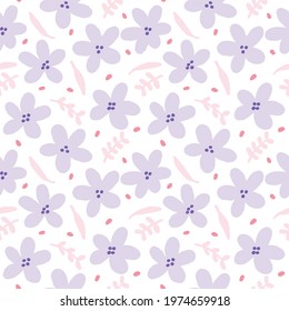 Seamless Pattern with Hand Drawn Flower and Leaf Art Design on White Background