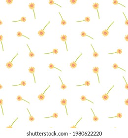 Seamless Pattern with Hand Drawn Flower Art Design on White Background