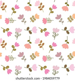Diseño de flores y de hojas dibujadas a mano en fondo blanco