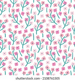 Seamless Pattern with Hand Drawn Flower Art Design on White Background