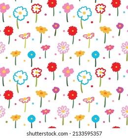 Seamless Pattern with Hand Drawn Flower Art Design on White Background