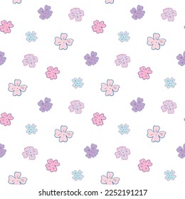 Seamless Pattern with Hand Drawn Flower Art Design on White Background