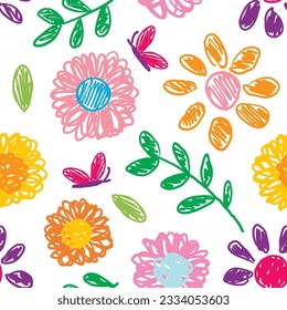 Diseño de flor, hoja y mariposa sin manchas en fondo blanco